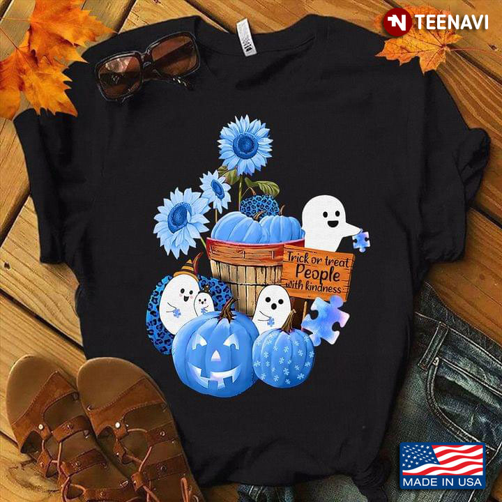 Halloween Trick Or Treat People With Kindness Blue Pumpkin Sunflower
