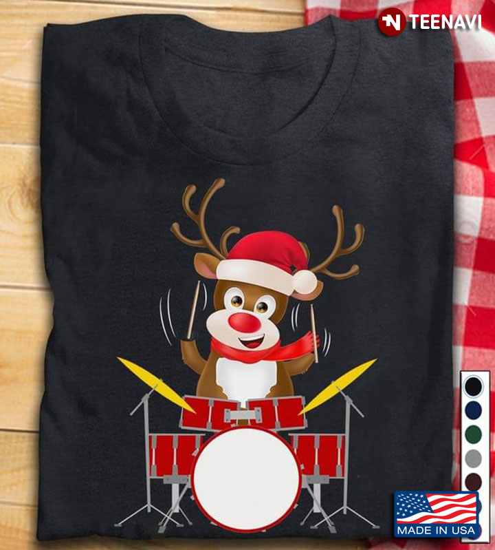 Cute Reindeer Playing Drum Merry Christmas
