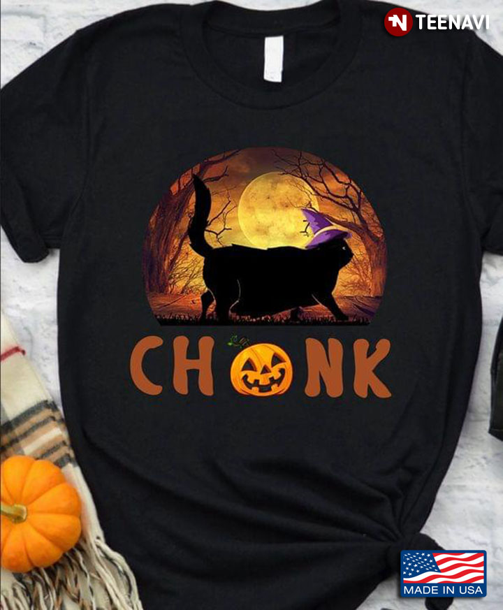Chonk Black Cat Witch for Halloween T-Shirt