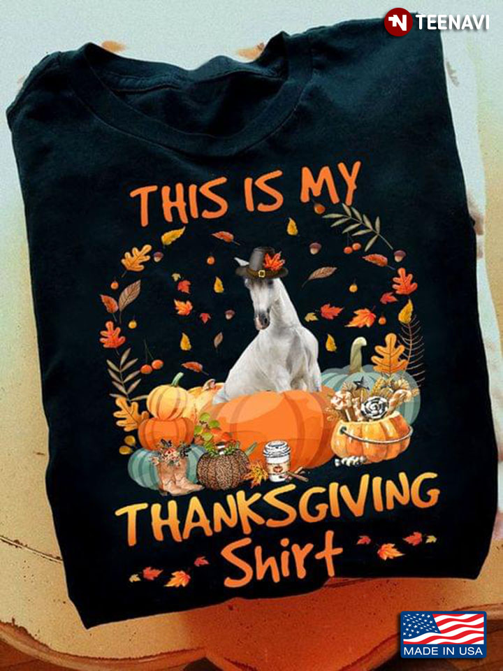 This Is My Thanksgiving Shirt Horse With Pumpkins Leopard