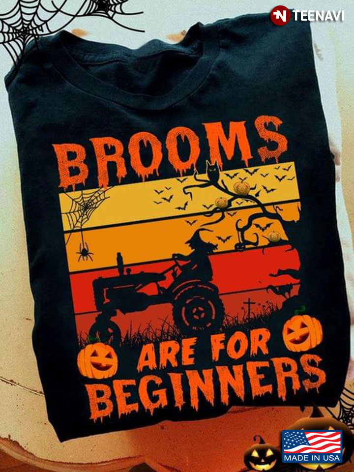Vintage Brooms Are For Beginners Witch Drives Tractor for Halloween