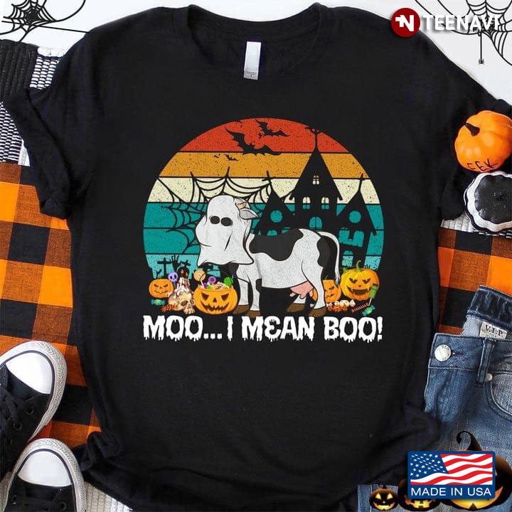 Vintage Moo I Mean Boo Funny Cow With Jack O’ Lantern for Halloween