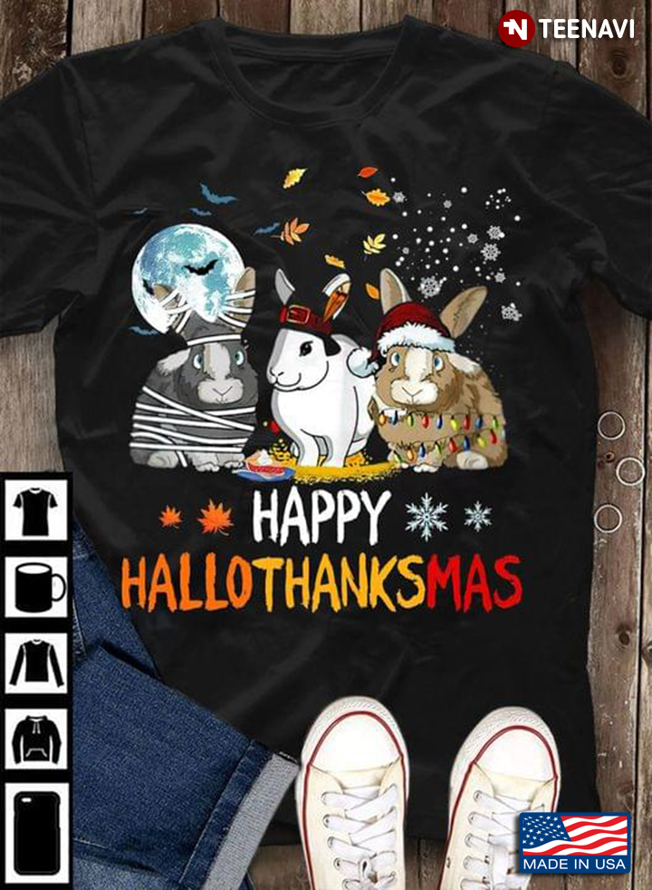 Happy HalloThanksMas Rabbits Halloween Thanksgiving Christmas