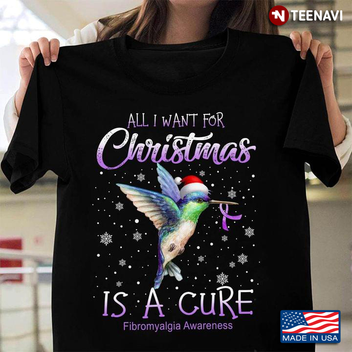 Santa Hummingbird All I Want For Christmas Is A Cure Fibromyalgia Awareness
