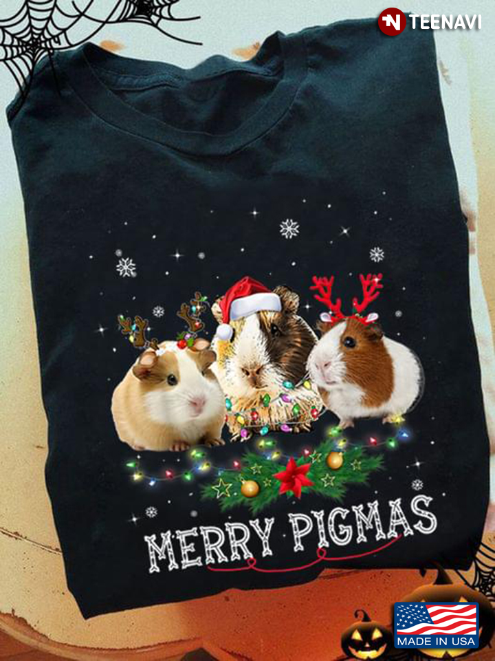 Merry Pigmas Guinea Pigs With Santa Hat And Reindeer Horns for Christmas