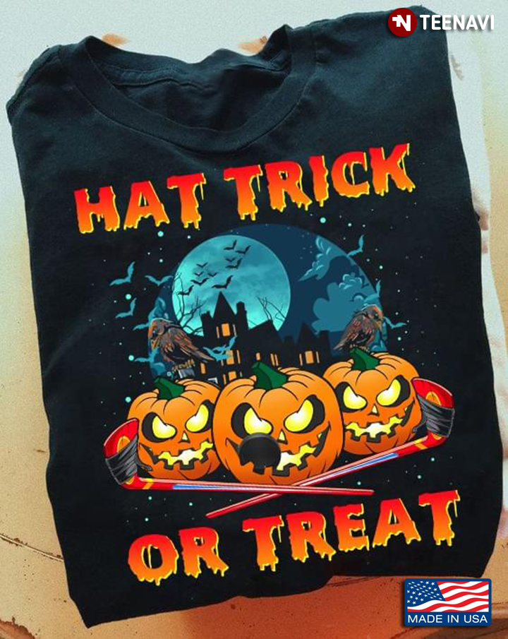 Hat Trick Or Treat Hockey Jack O' Lantern for Halloween