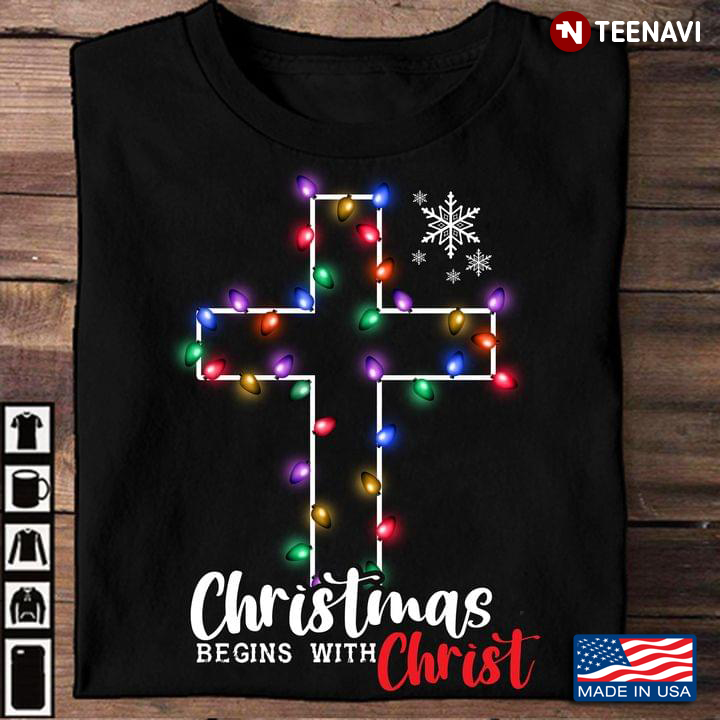 Christmas Begins With Christ Cross With Fairy Lights