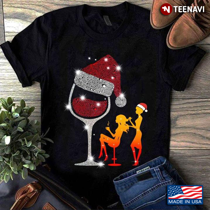 Glass Of Wine With Santa Hat for Christmas