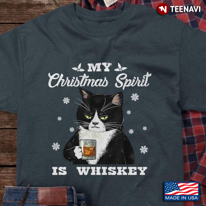 Cat My Christmas Spirit Is Whiskey