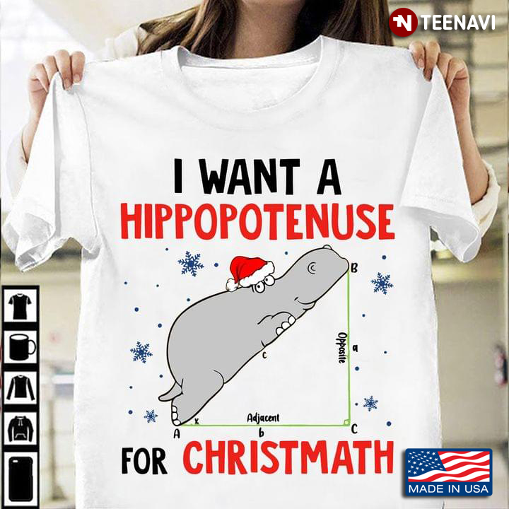 Santa Hippo Funny Math I Want A Hippopotenuse For Christmas for Math Lover