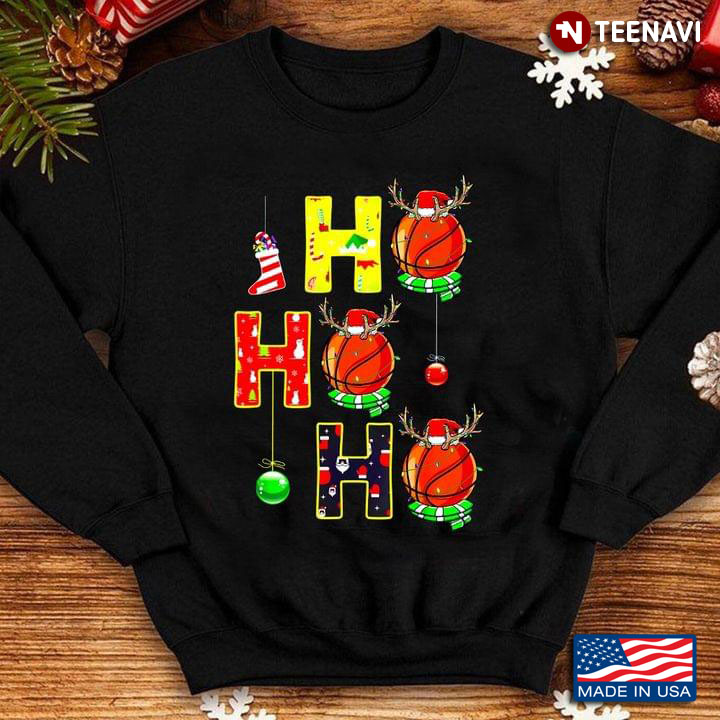 Ho Ho Ho Basketball With Santa Hat And Reindeer Horns for Christmas