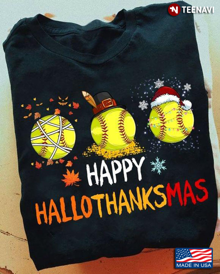 Happy HalloThanksMas Softball Halloween Thanksgiving Christmas Sports Lover