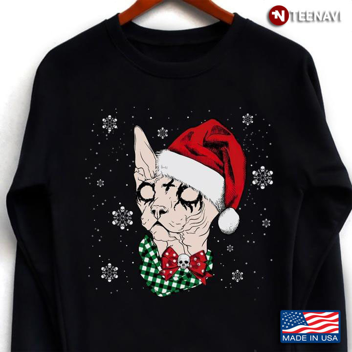 Sphynx Cat With Santa Hat Cat Lover for Christmas
