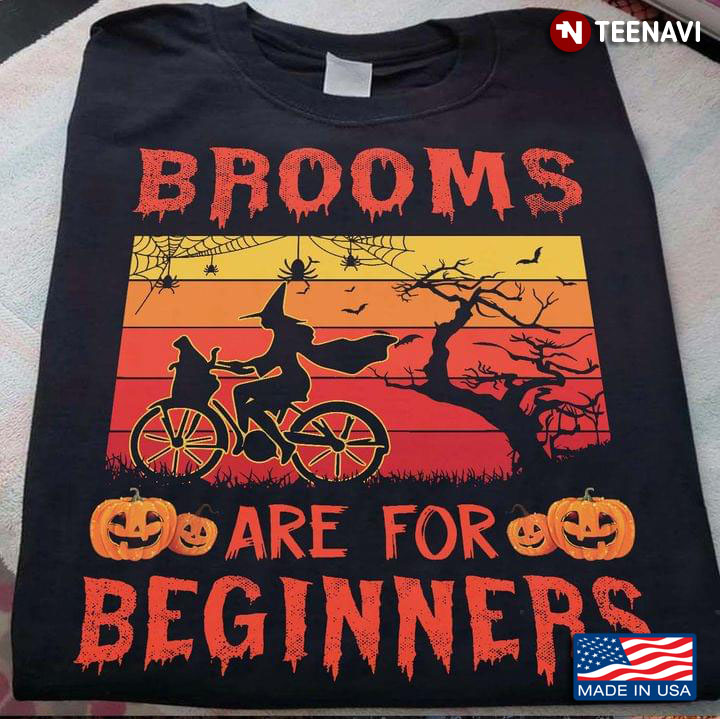 Vintage Brooms Are For Beginners Witch Riding Bike for Halloween