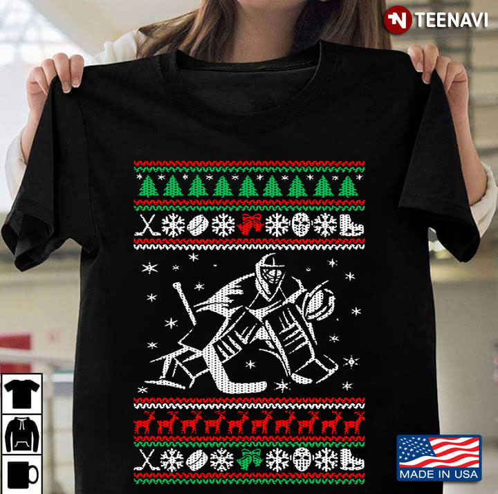 Ice Hockey Player And Snowflakes Sports Hockey Lover Ugly Christmas
