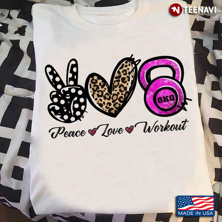 Peace Love Workout Heart Dumbbell Leopard