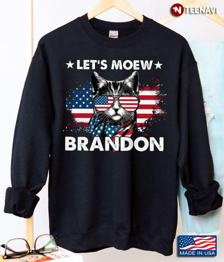 Let's Moew Brandon Cat And American Flag Anti Biden