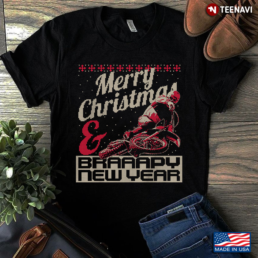 Merry Christmas And Braaapy New Year Man Riding Dirt Bike Gifts for Biker