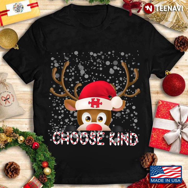 Choose Kind Autism Awareness Reindeer With Santa Hat for Christmas