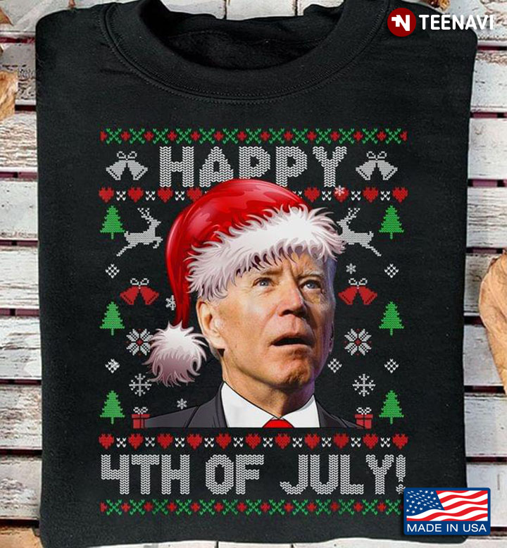 Happy 4th Of July Joe Biden With Santa Hat Ugly Christmas