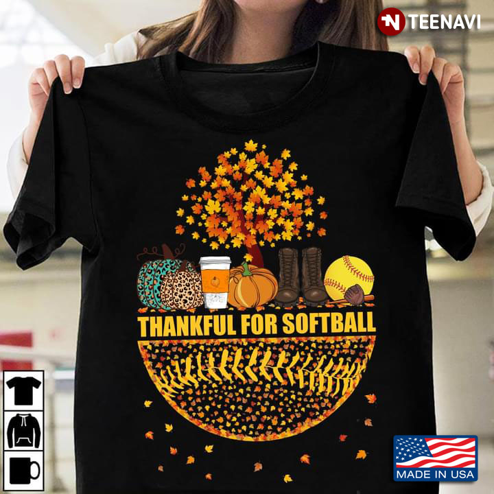 Thankful For Softball Pumpkin Leopard for Thanksgiving