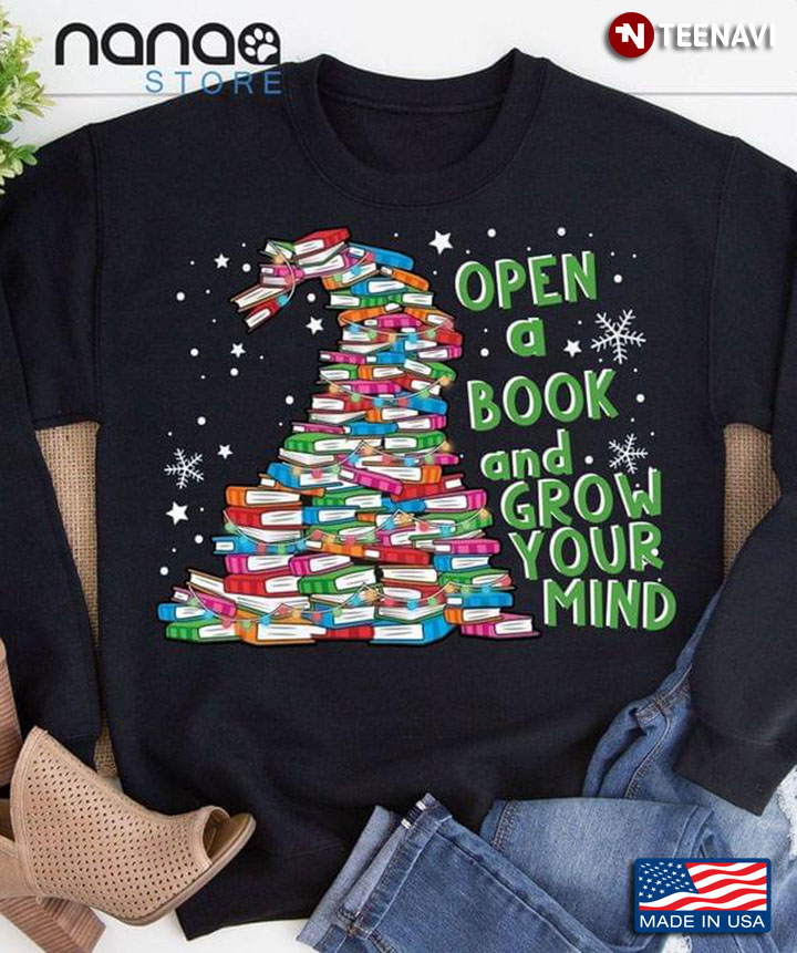 Open A Book And Grow Your Mind Xmas Tree Full Of Books for Christmas