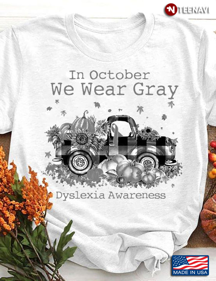 In October We Wear Gray Dyslexia Awareness Pumpkins On Car