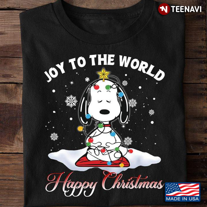Snoopy With Fairy Lights Joy To The World Happy Christmas