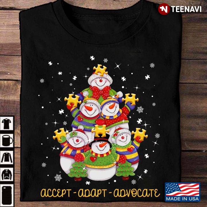 Snowmans Autism Awareness Accept Adapt Advocate for Christmas