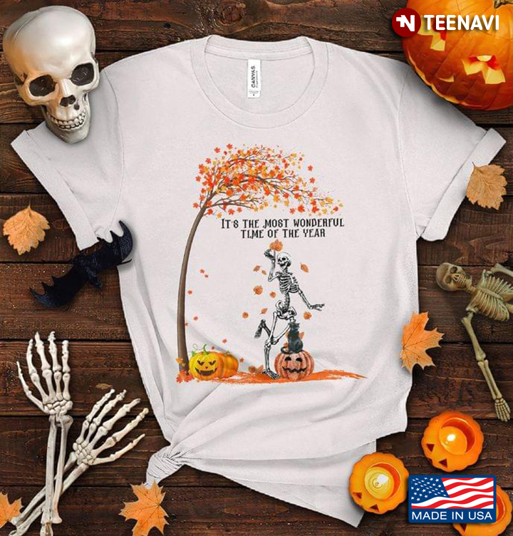 It's The Most Wonderful Time Of The Year Skeleton Black Cat And Pumpkins for Thanksgiving