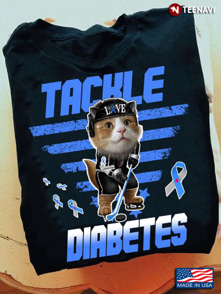Tackle Diabetes Type 1 T1d Diabetes Awareness Cat Playing Hockey
