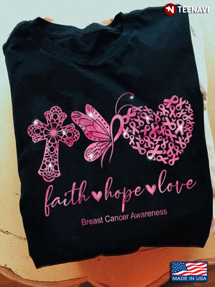 Faith Hope Love Breast Cancer Awareness Pink Ribbon Warrior