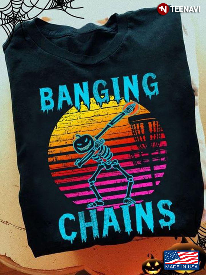 Skeleton Dabbing Disc Golf Banging Chain Vintage Halloween T-Shirt