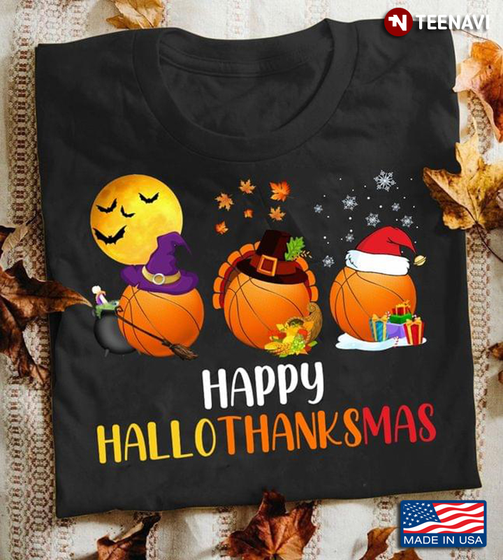 Happy Hallothanksmas Basketball Halloween And Christmas Sport Lover