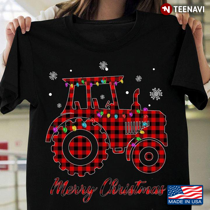 Merry Christmas Red Plaid Tractor Version