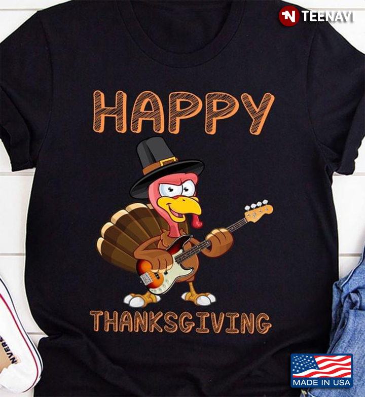 Funny Turkey Playing Guitar Happy Thanksgiving