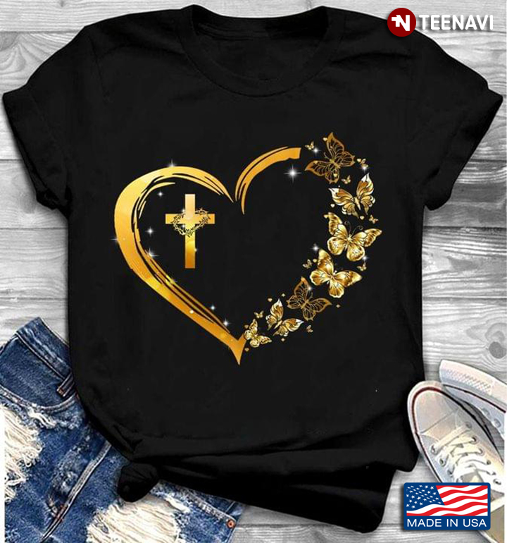 Faith Hope Love Gold Cross Heart And Butterfly Version