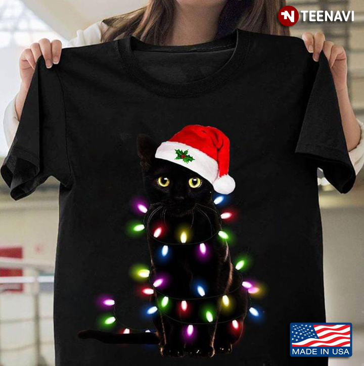 Black Cat Christmas Tree Lights Funny Santa Kitten Led Lights