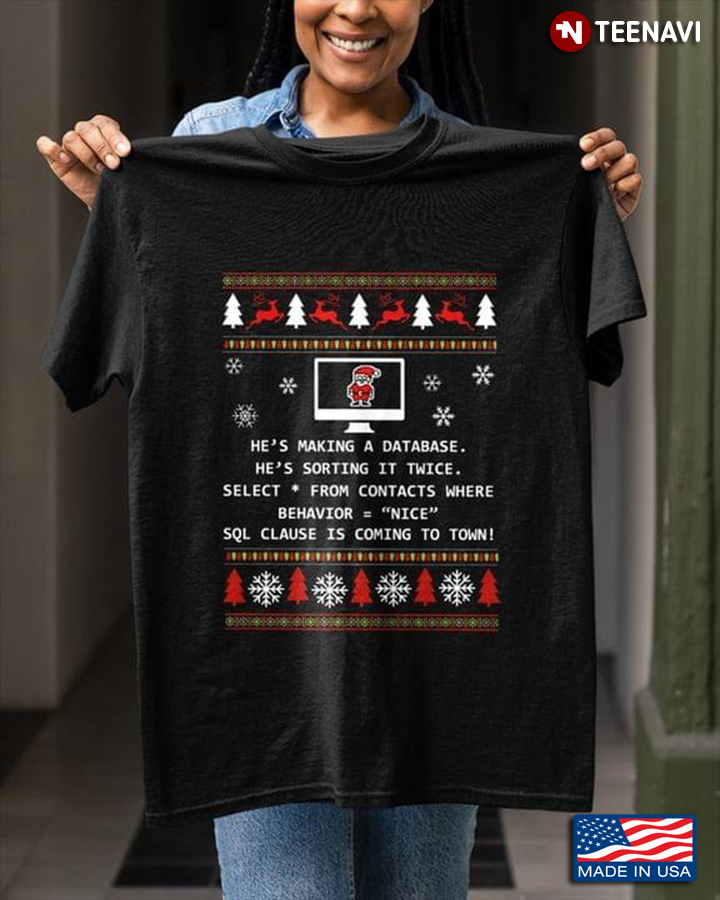 He’s Making A Database He’s Sorting It Twice Sql Clause Is Coming To Town Christmas Sweater