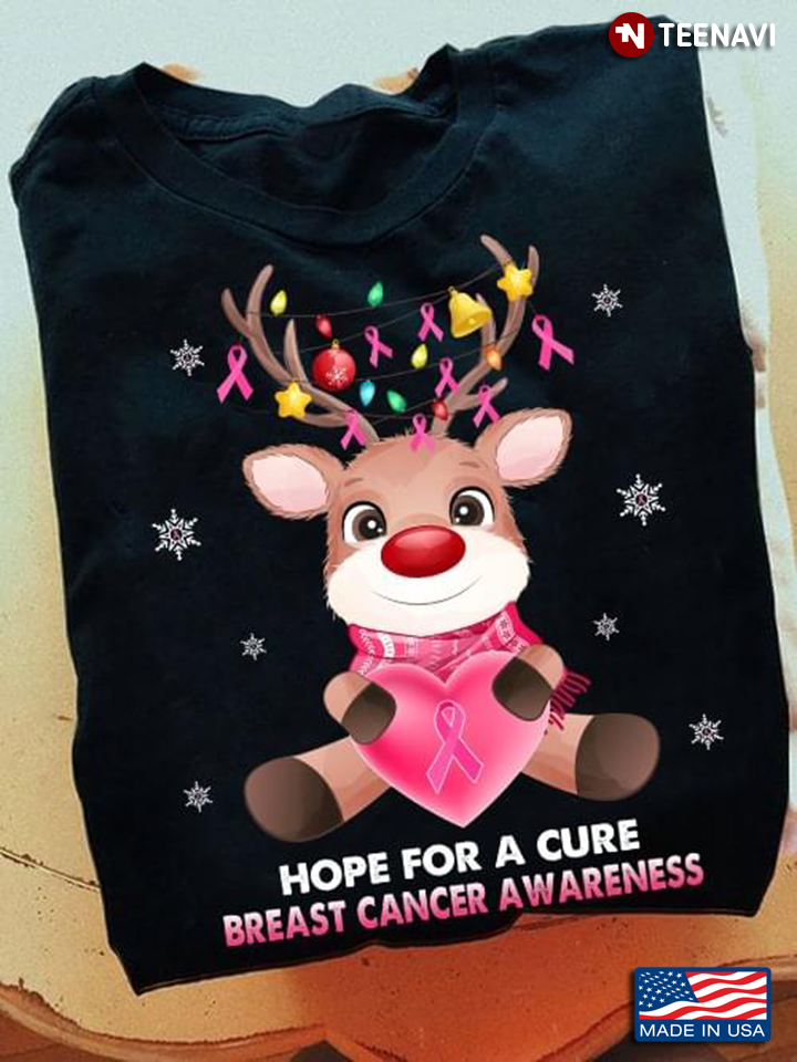 Hope For A Cure Breast Cancer Awareness Reindeer Christmas Version