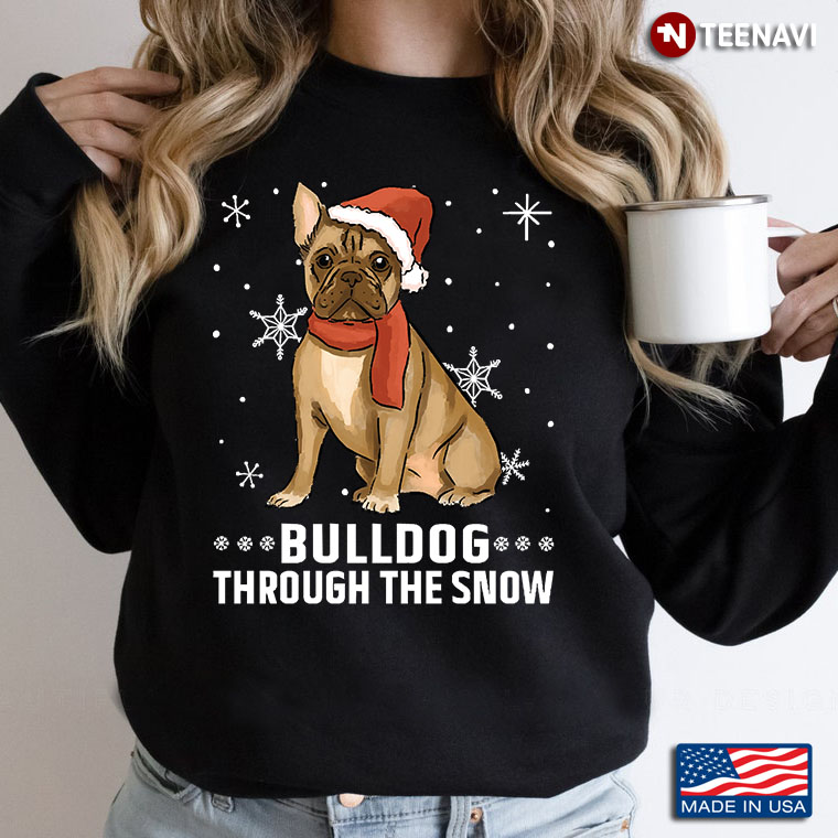 Bulldog Through The Snow Merry Xmas
