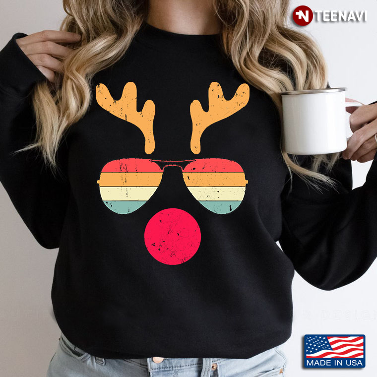 Merry Christmas Reindeer With Funny Glasses Santa Animal Humor Vintage