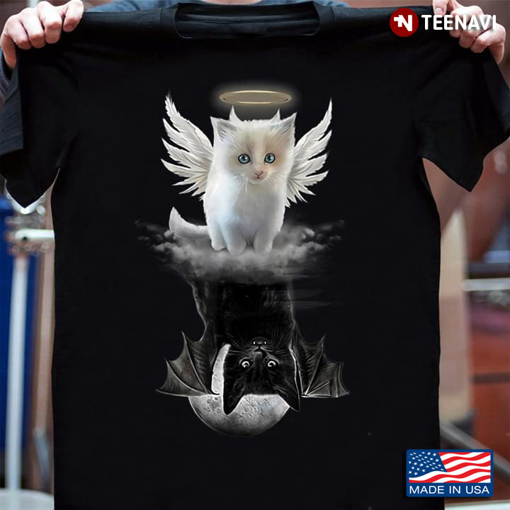 Cats Reflection White Angel Cat And Black Evil Cat