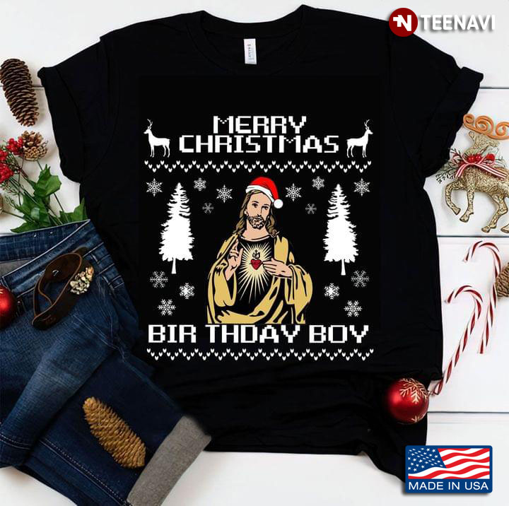 Merry Christmas Birthday Boy Ugly Jesus With Santa Hat