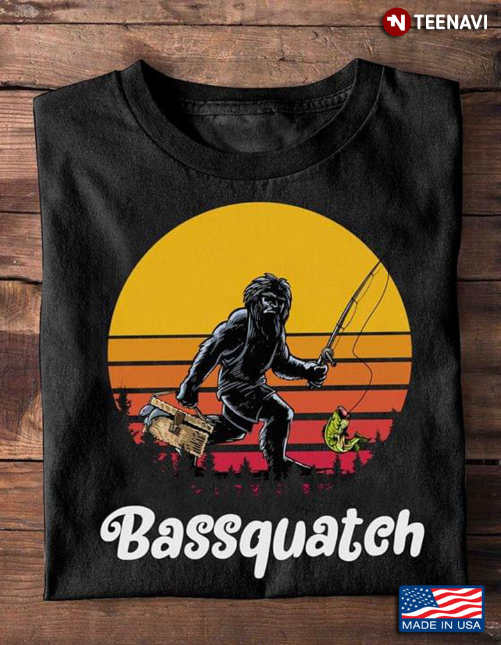 Bassquatch Funny Bigfoot Fishing Outdoor Retro