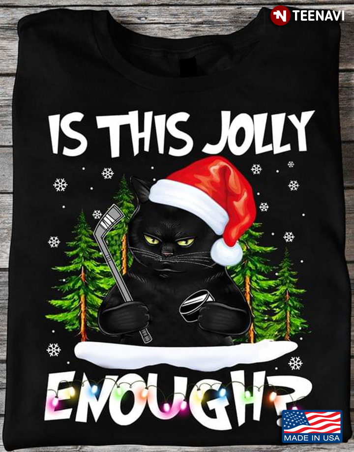 Is This Jolly Enough Funny Cat Santa Hat Hockey Lover