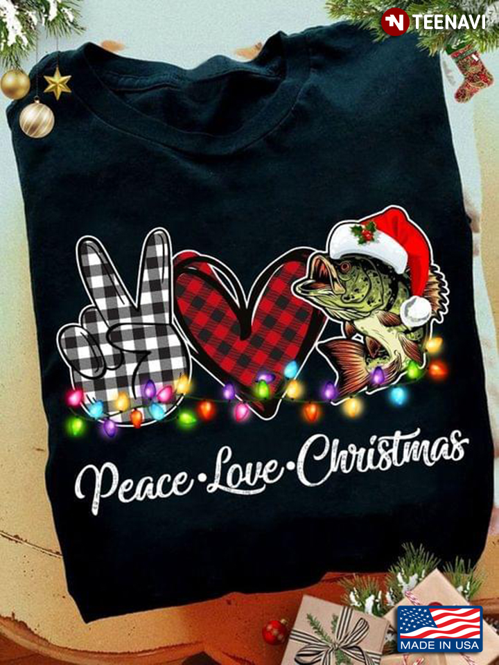 Peace Love Christmas Fishing Cute Fisher Gifts