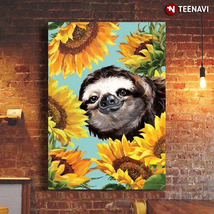 Vintage Cute Sloth With Sunflowers Around Painting