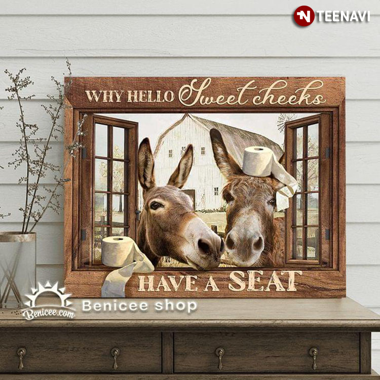 New Version Window Frame With Donkeys & Toilet Paper Rolls Why Hello Sweet Cheeks Have A Seat