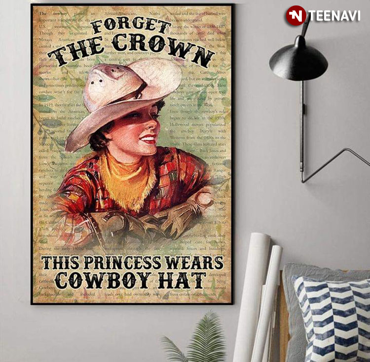 Vintage Floral Book Page Theme Smiling Cowgirl Forget The Crown This Princess Wears Cowboy Hat